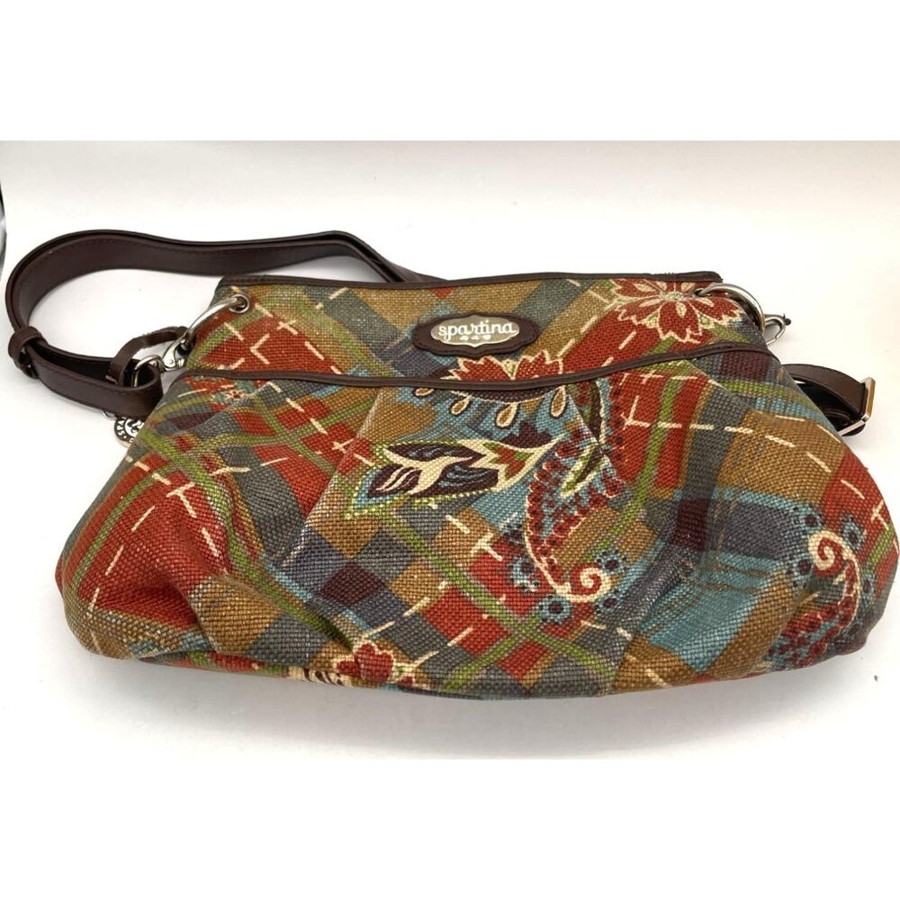 Vtg. Spartina 449 Daufuskie Island Linen Leather Sarah Drawstring Tote Handbag